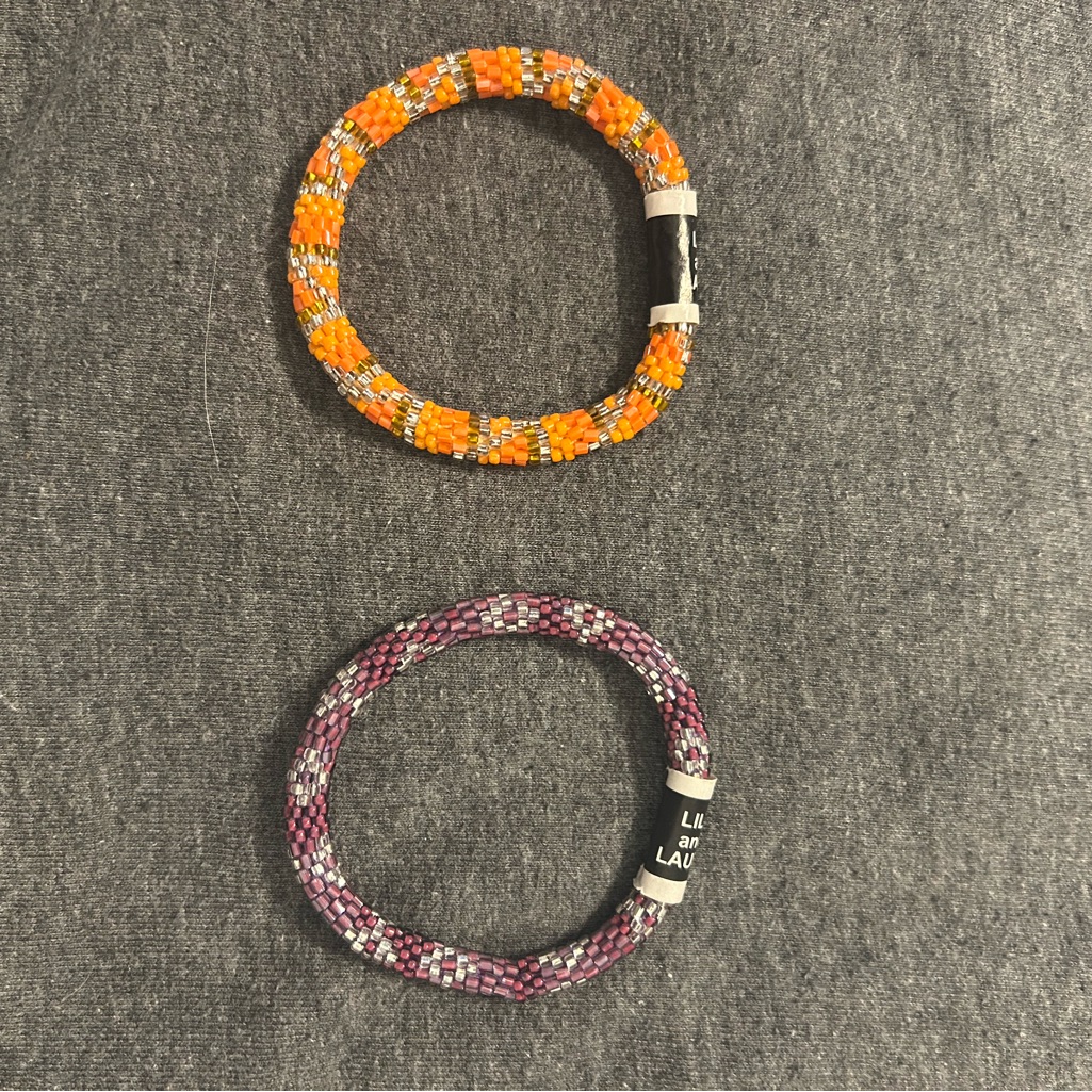 Orange And Purple Beaded Bracelets